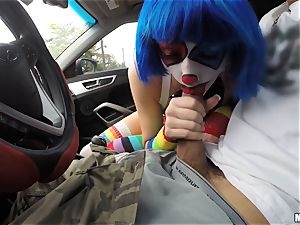 trunk luving clown Mikayla Mico plumbing in public